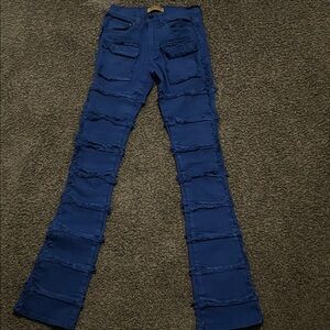 Blue Distressed Flare Jeans/stacked jeans